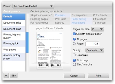 complete dialog with the selection matrix not overpowering the normal UI