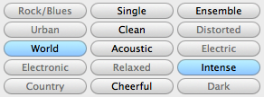 a section of Garageband selection buttons