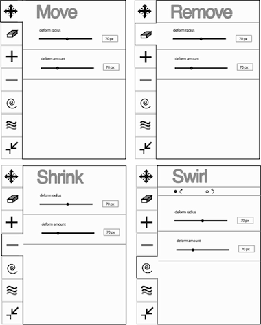 four different mode tabs