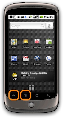 nexus one with options menu and back keys