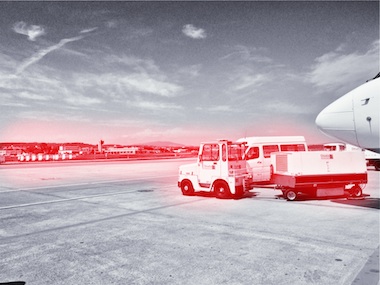 a red stripe over the airport picture