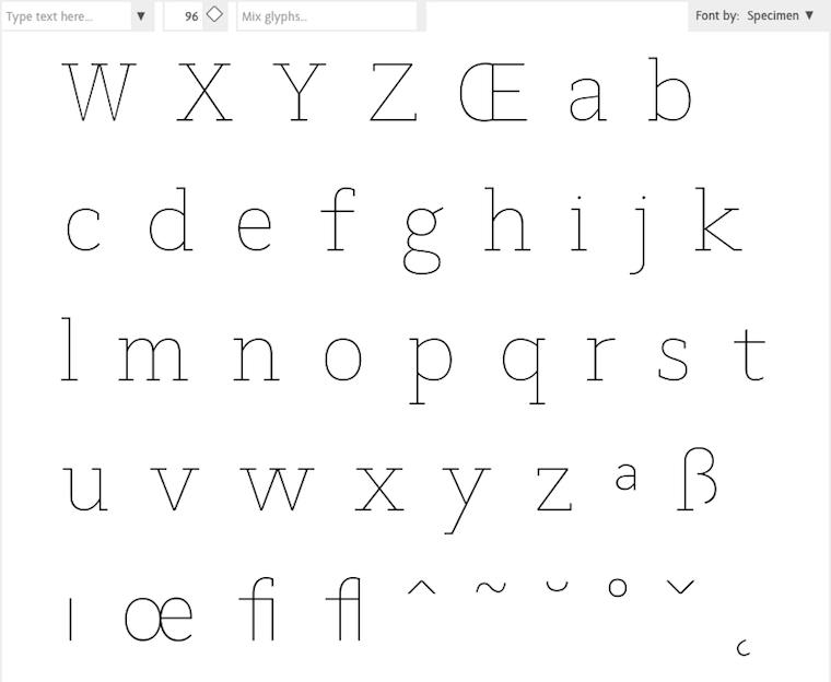 the glyph range organised as a specimen