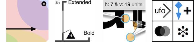 details of a bubble space, axes of a design space, point contstraints
		       interaction, four icon designs