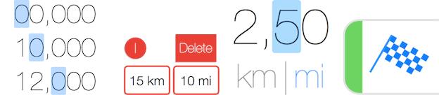 details of the custom distance input, distance removal, kilometre
		       vs miles setting, custom race time switch