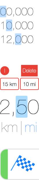 details of the custom distance input, distance removal, kilometre
		       vs miles setting, custom race time switch